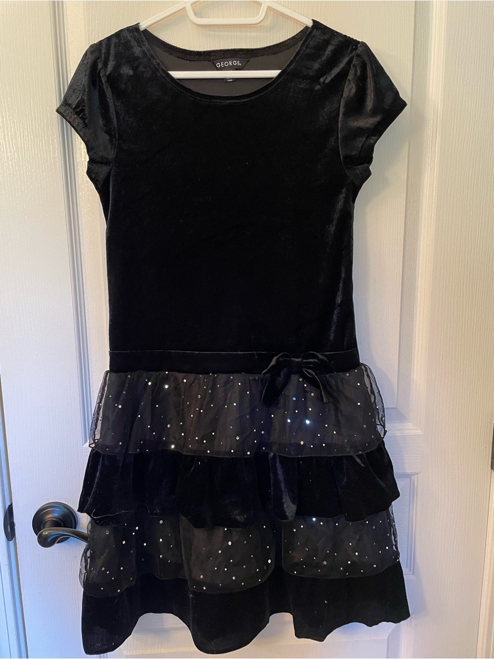 George Black Velvet Tiered Dress with Sparkle Tulle